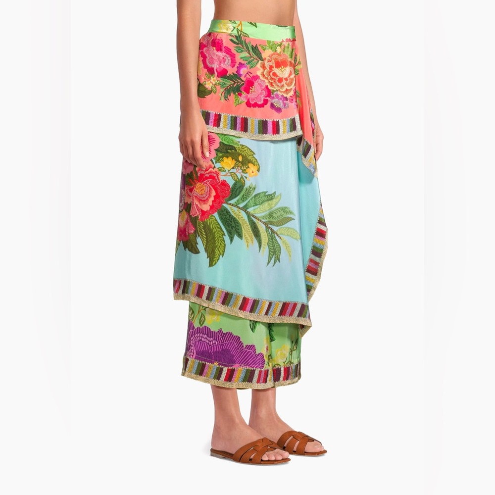 Farm Rio Flower Scarves Wrap Cover-Up Pants - Picture 9 of 10